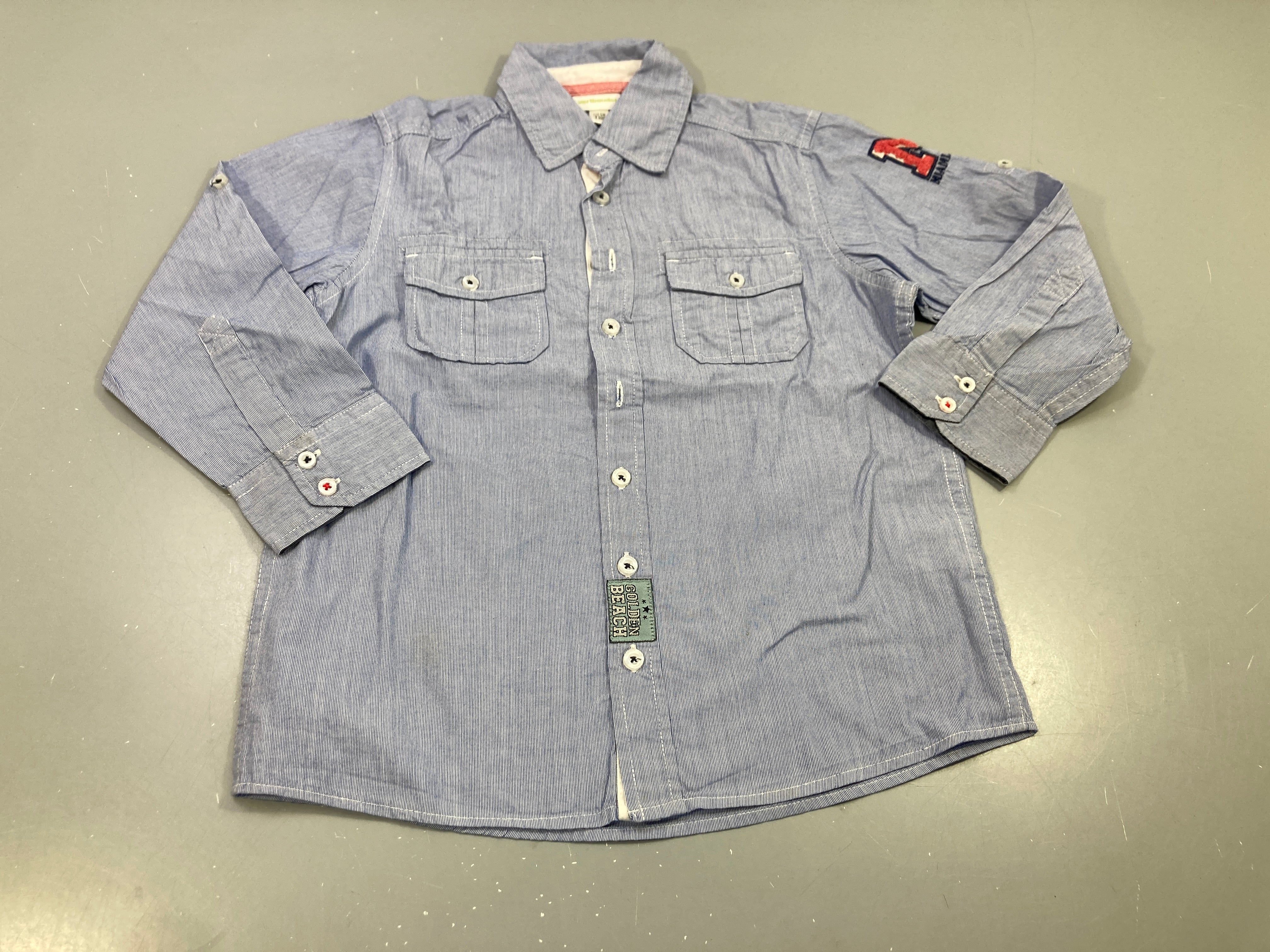 Chemise m.l rayé bleu clair, blanc