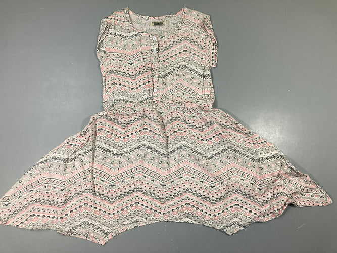 Robe fluide m.c blanc motif gris clair/rose, moins cher chez Petit Kiwi