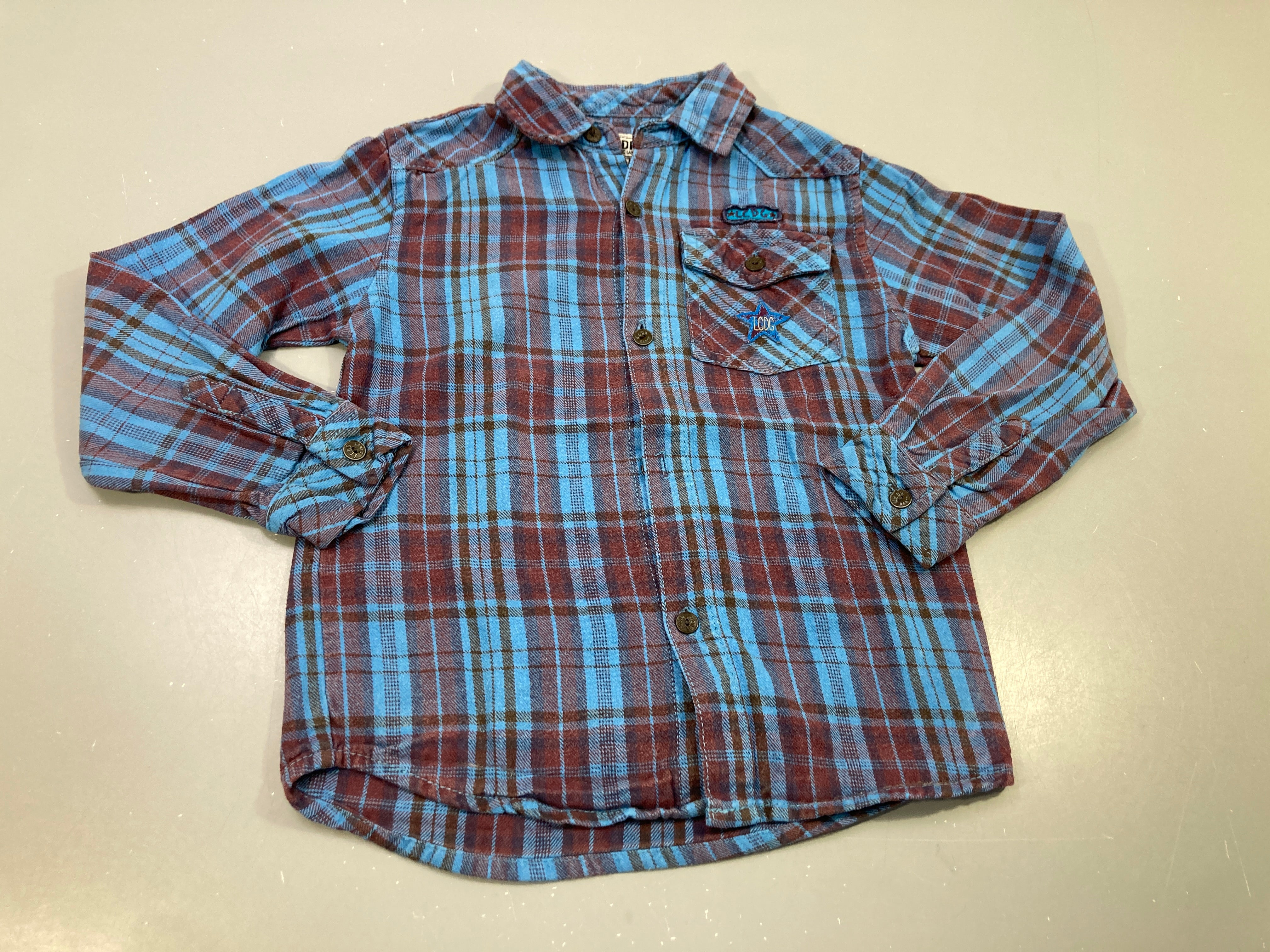 Chemise m.l bleu à carreaux bordeaux