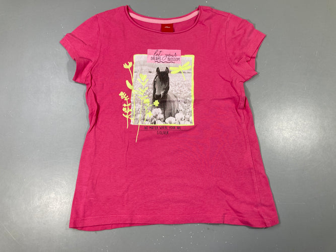 T-shirt m.c rose vif, cheval, moins cher chez Petit Kiwi