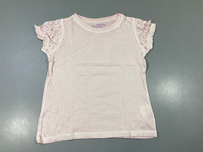 T-shirt m.c rose pâle manches dentelle, moins cher chez Petit Kiwi