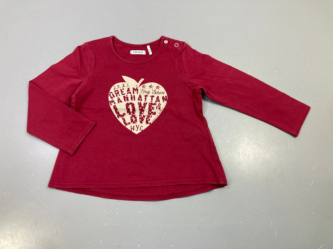 T-shirt m.l  bordeaux, pomme, coeur blanche avec inscriptions, moins cher chez Petit Kiwi