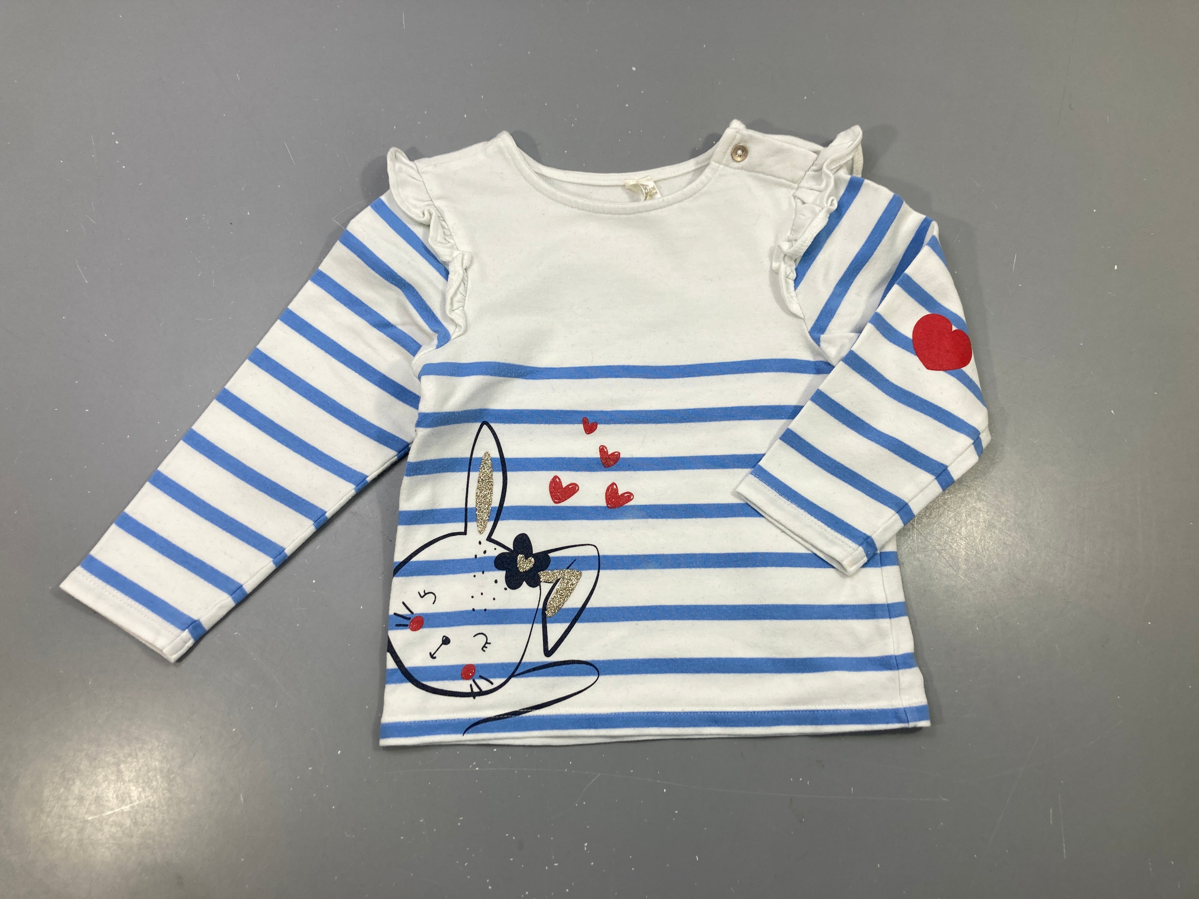 T-shirt m.l marinière volants aux manches, têtes de lapine