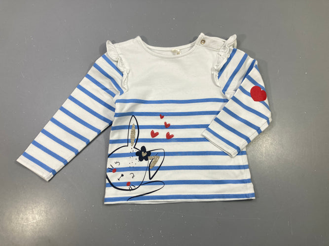 T-shirt m.l marinière volants aux manches, têtes de lapine, moins cher chez Petit Kiwi