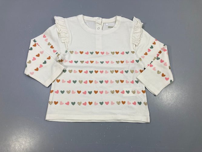 T-shirt m.l blanc, coeurs colorés, volants aux manches, moins cher chez Petit Kiwi