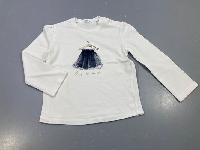 T-shirt m.l blanc ceintre en strass avec jupe bleu marine tulle, moins cher chez Petit Kiwi