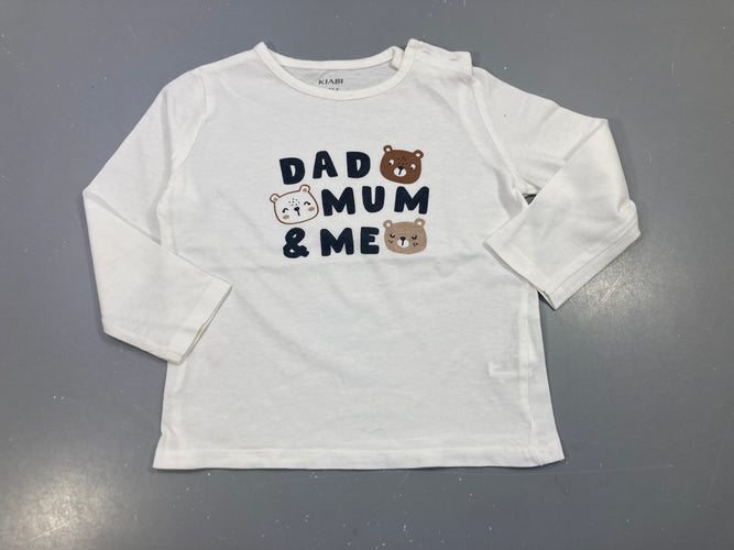 T-shirt m.l blanc , têtes d'ours "dad, mum & me", moins cher chez Petit Kiwi