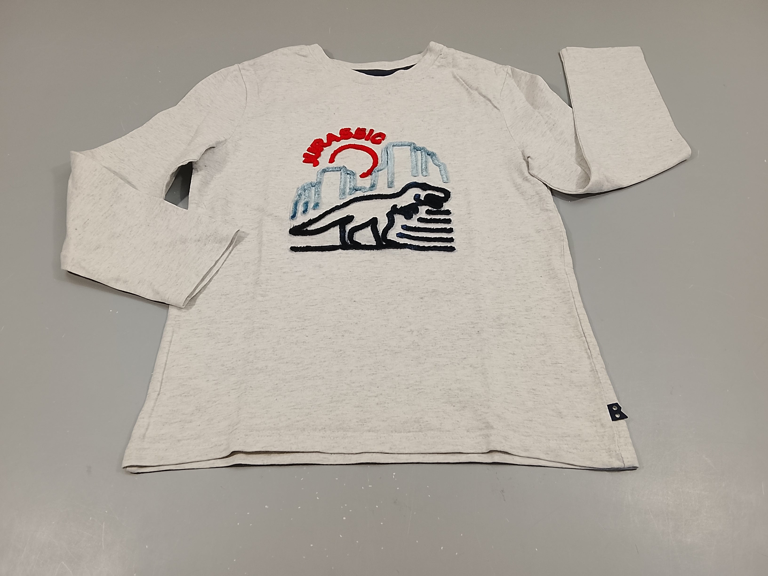 T-shirt m.l gris clair flammé motifs velours rouge et bleu dinosaure 
