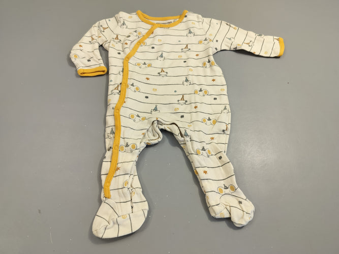 Pyjama jersey blanc , jaune. Têtes d'animaux  100% coton, moins cher chez Petit Kiwi