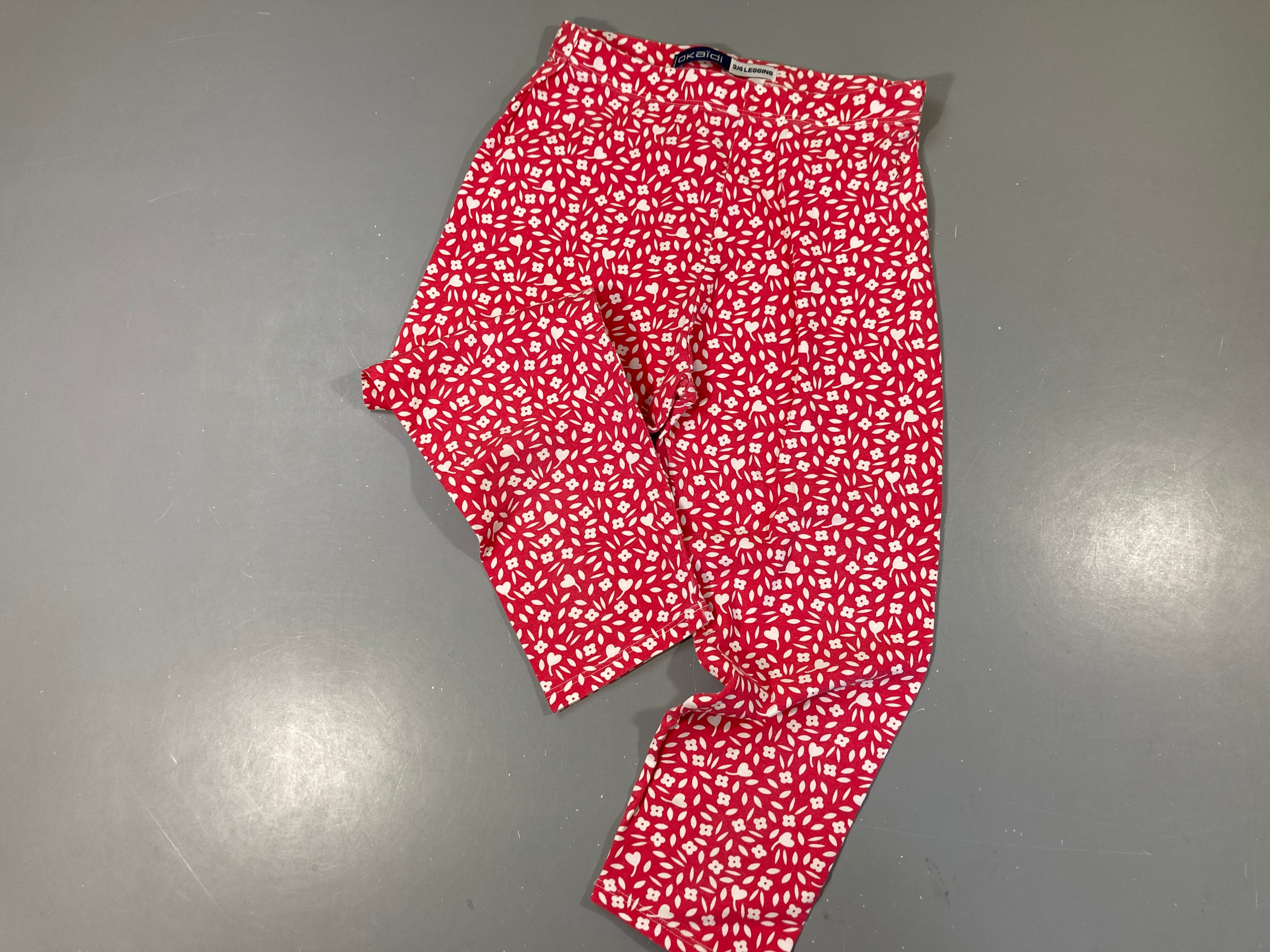 Legging 3/4 rose vif fleurs blanches