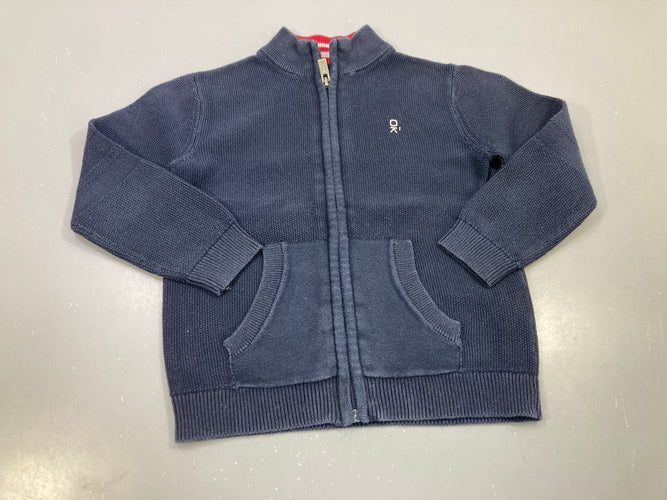 Gilet zippé bleu marine,  texturé, poche à l'avant logo OK, moins cher chez Petit Kiwi