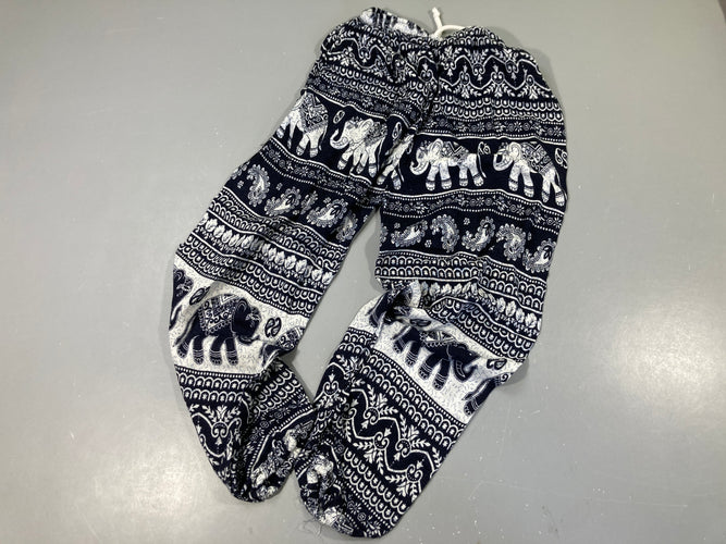 Pantalon fluide bleu/blanc éléphants, moins cher chez Petit Kiwi