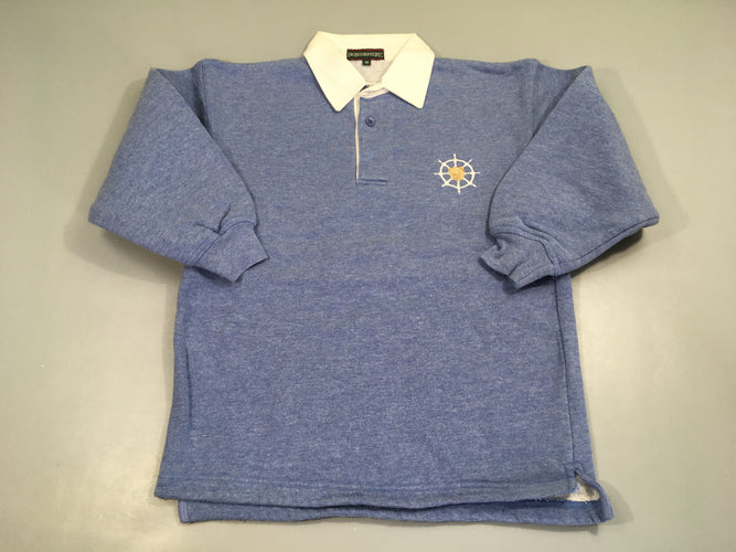 Polo m.l épais bleu clair chiné broderies ours, légèrement bouloché, moins cher chez Petit Kiwi