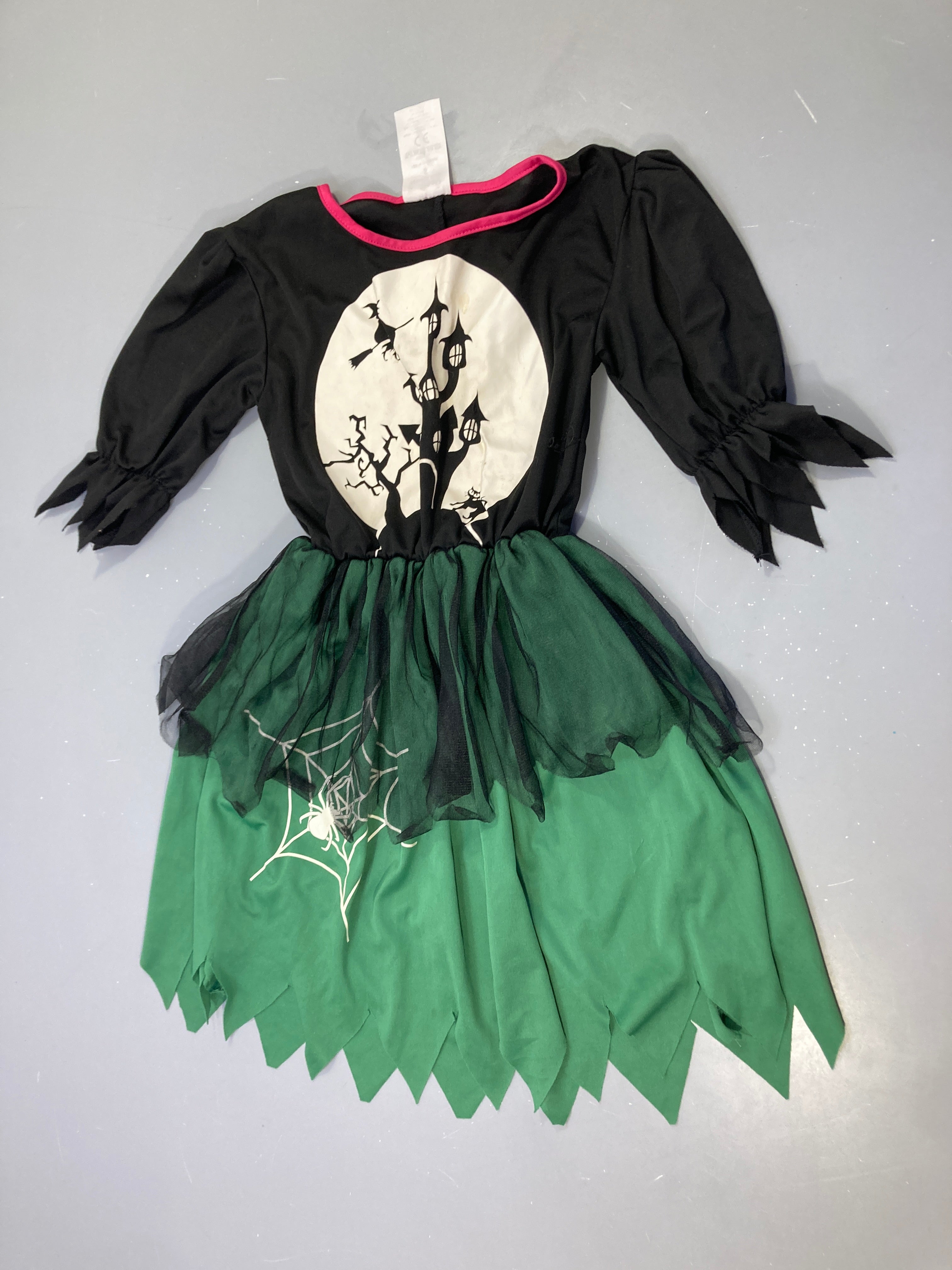 Déguisement Halloween robe sorcière noir/vert maison hantée, à relaver