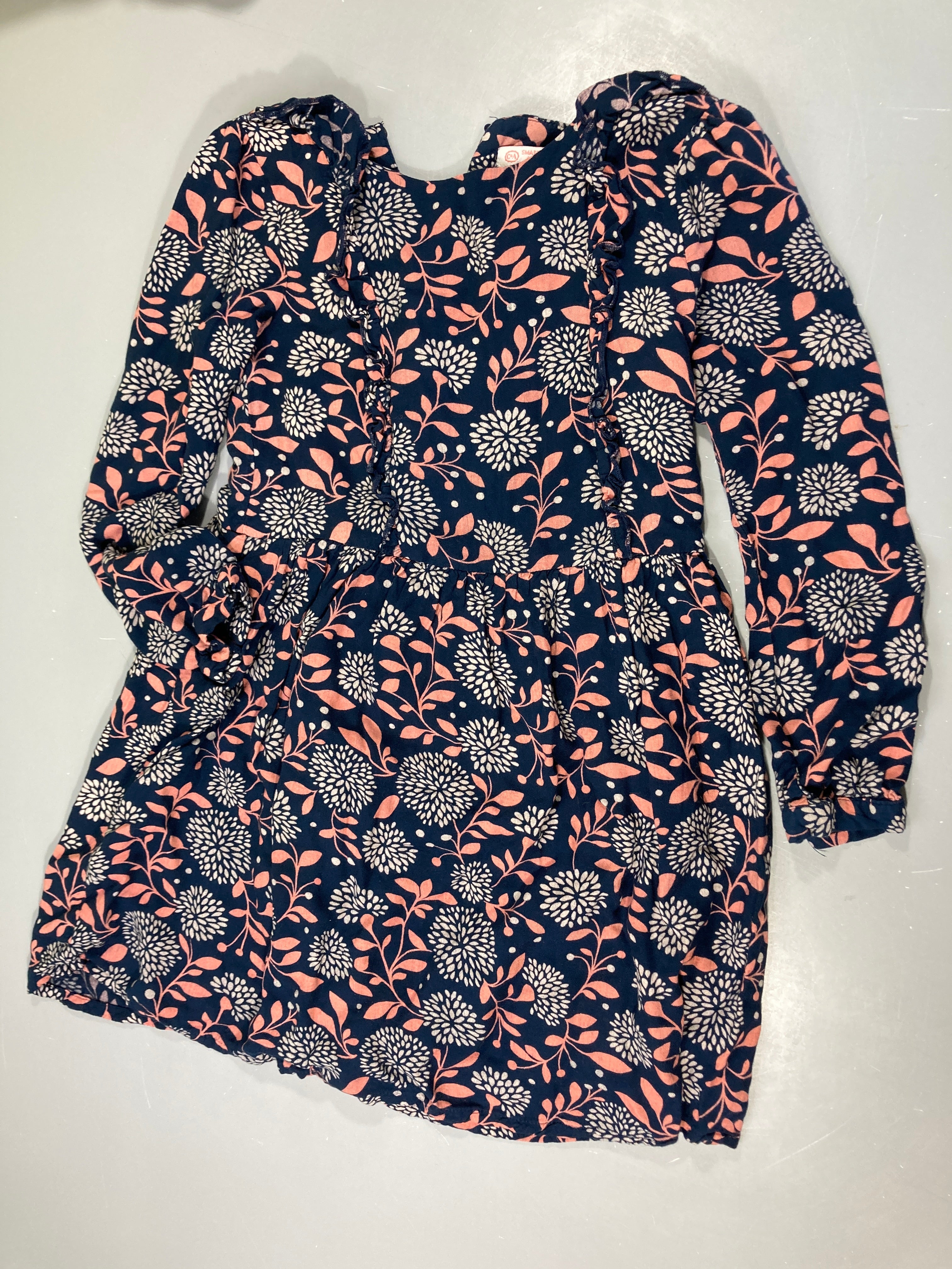 Robe ml imprimé fleuri bleu foncé orange gris