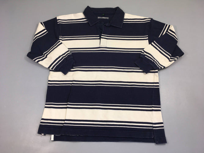 Polo m.l épais bleu foncé rayé blanc, moins cher chez Petit Kiwi