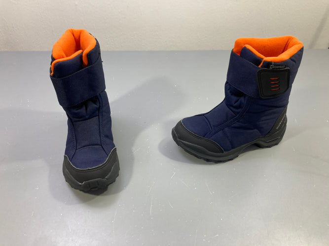 Bottes de neige bleu marine et orange, imperméables, scratch, Quechua, moins cher chez Petit Kiwi