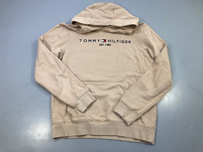 Sweat capuche beige, logo brodé, poche kangourou, moins cher chez Petit Kiwi