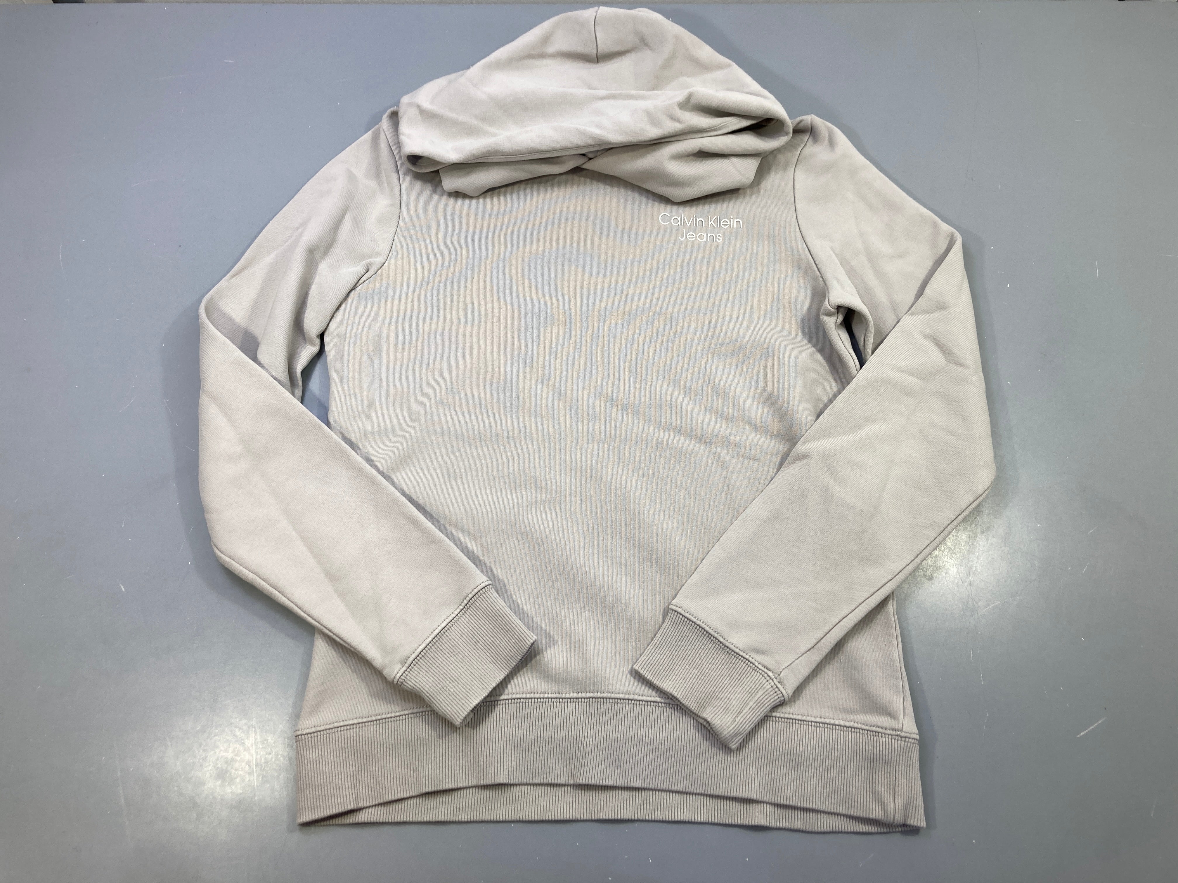 Sweat capuche gris taupe, logo imprimé, Calvin Klein Jeans