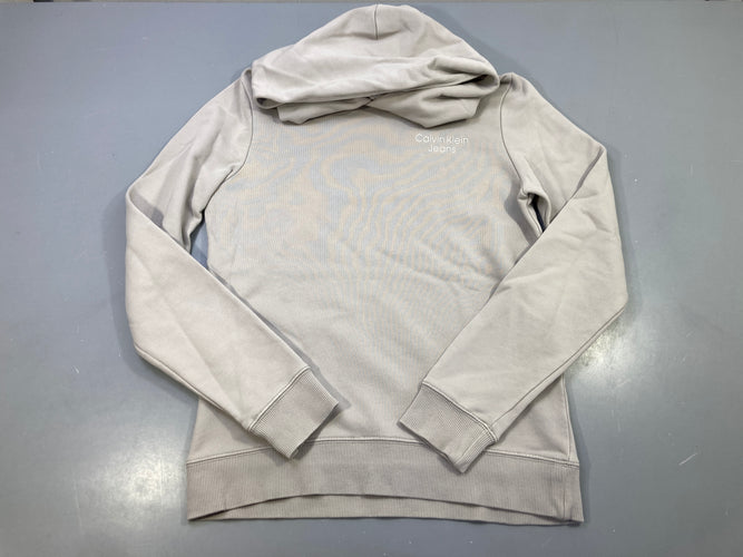 Sweat capuche gris taupe, logo imprimé, Calvin Klein Jeans, moins cher chez Petit Kiwi