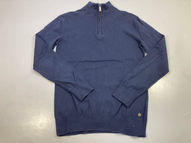 Pull bleu marine col montant zippé, maille fine, moins cher chez Petit Kiwi