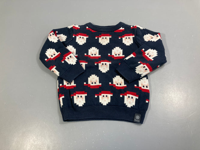 Pull de Noël bleu foncé père noël, moins cher chez Petit Kiwi