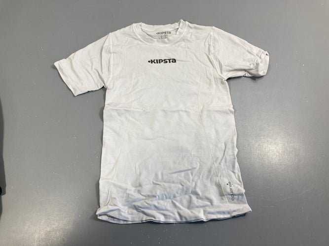 T-shirt m.c de sport blanc Kipsta, un peu grisé, moins cher chez Petit Kiwi