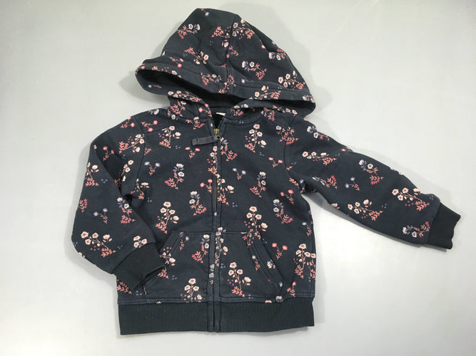 Sweat à capuche zippé bleu foncé , fleurs roses, moins cher chez Petit Kiwi