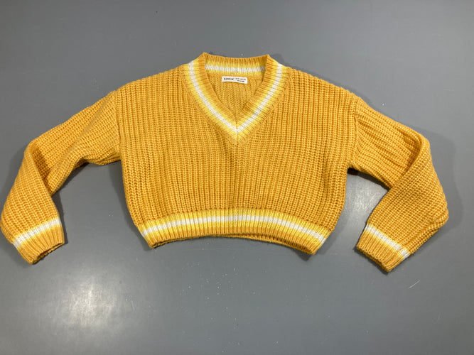 Pull jaune col V bord blanc, moins cher chez Petit Kiwi