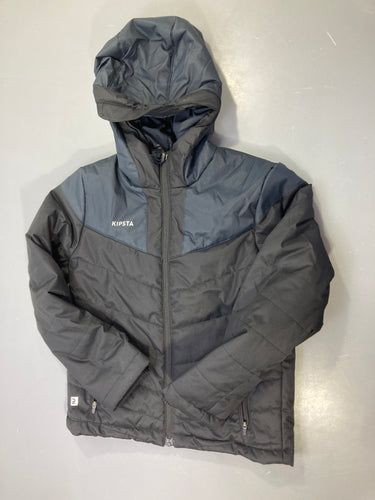 Doudoune zippée capuche noire et bleu marine, Kipsta, moins cher chez Petit Kiwi
