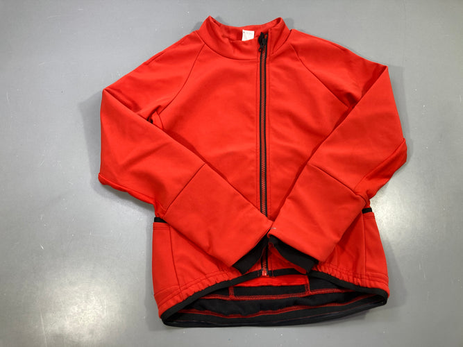 Veste zippée rouge, softshell, poches dos Rockrider, moins cher chez Petit Kiwi