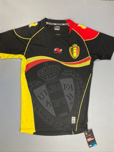 Neuf-Maillot m.c officiel de l'équipe national belge noir-rouge-jaune archive, moins cher chez Petit Kiwi