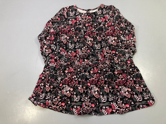 Robe m.l noire motifs roses félin, moins cher chez Petit Kiwi