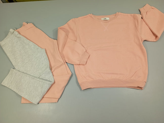 Ensemble sweat rose, intérieur  doux et chaud +  Pantalon rose assorti + Pantalon gris clair flammé, moins cher chez Petit Kiwi