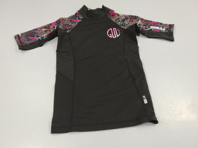 T-shirt m.l anti uv Gul noir,motifs fleurs sur les manches, moins cher chez Petit Kiwi