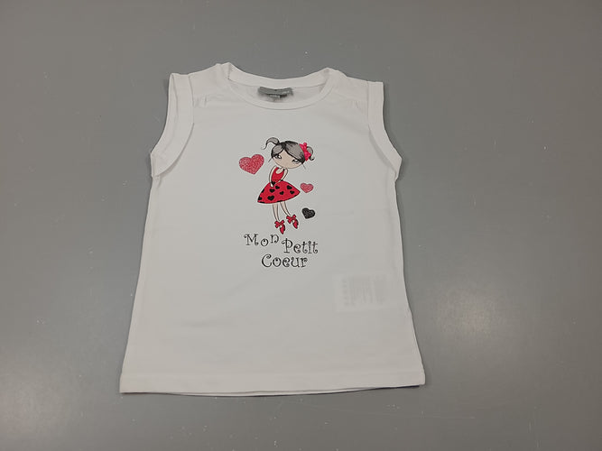 T-shirt s.m blanc ,  fillette "mon petit coeur", moins cher chez Petit Kiwi