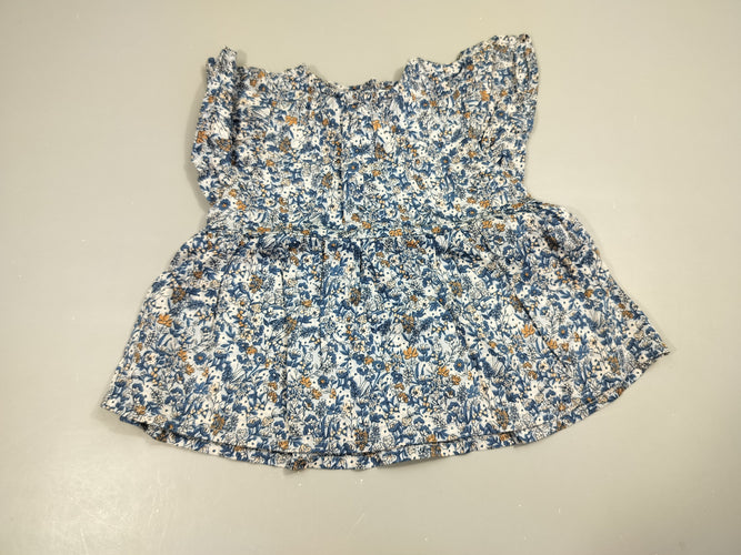 Robe m.c bleu clair à  fines fleurs bleues blanches, brunes  100% coton, moins cher chez Petit Kiwi