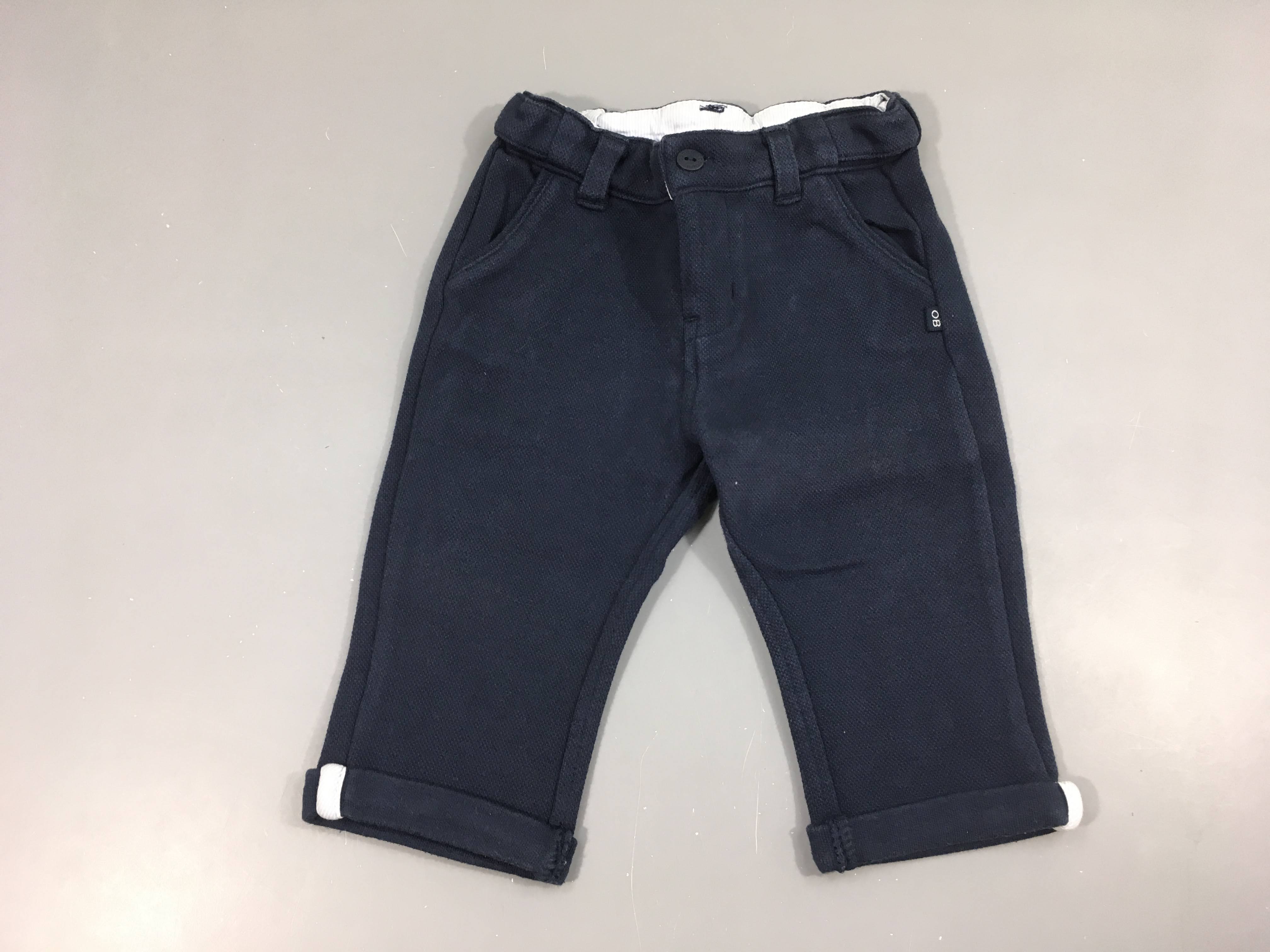 Pantalon texturé bleu marine à revers, un peu bouloché