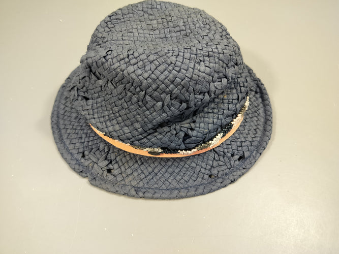 Chapeau  style paille bleu marine, moins cher chez Petit Kiwi