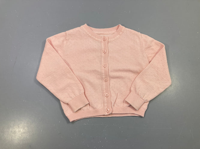 Gilet rose pâle plumetis, légèrement bouloché, moins cher chez Petit Kiwi