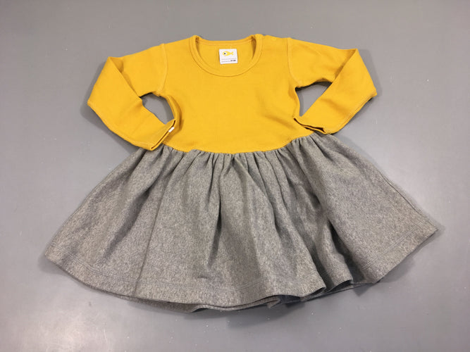 Etat neuf Robe m.l jersey côleté jaune/gris Bonjour Maurice, moins cher chez Petit Kiwi