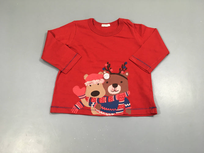 T-shirt m.l rouge animaux Noël, moins cher chez Petit Kiwi