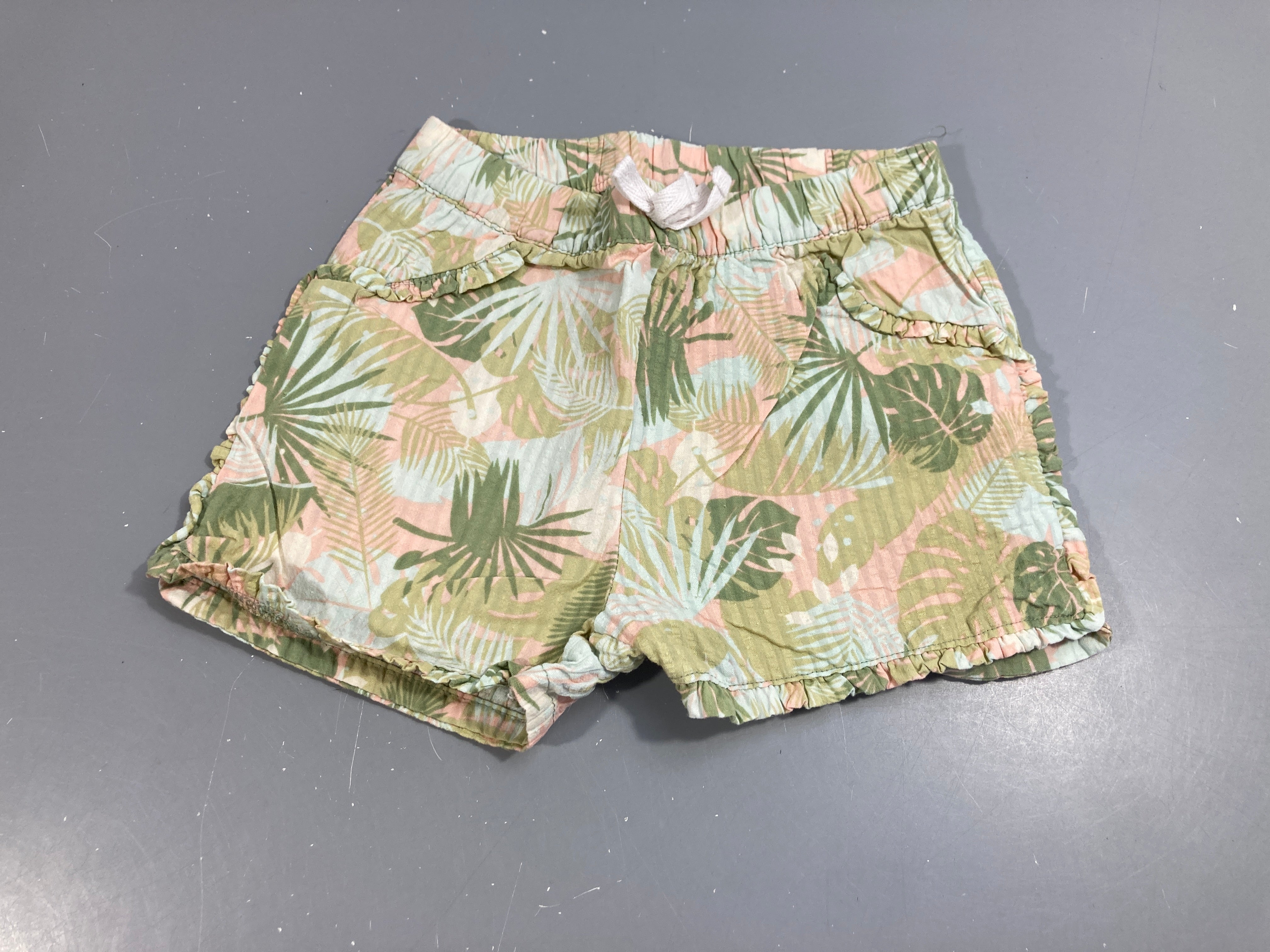 Short toile imprimé jungle vert et rose