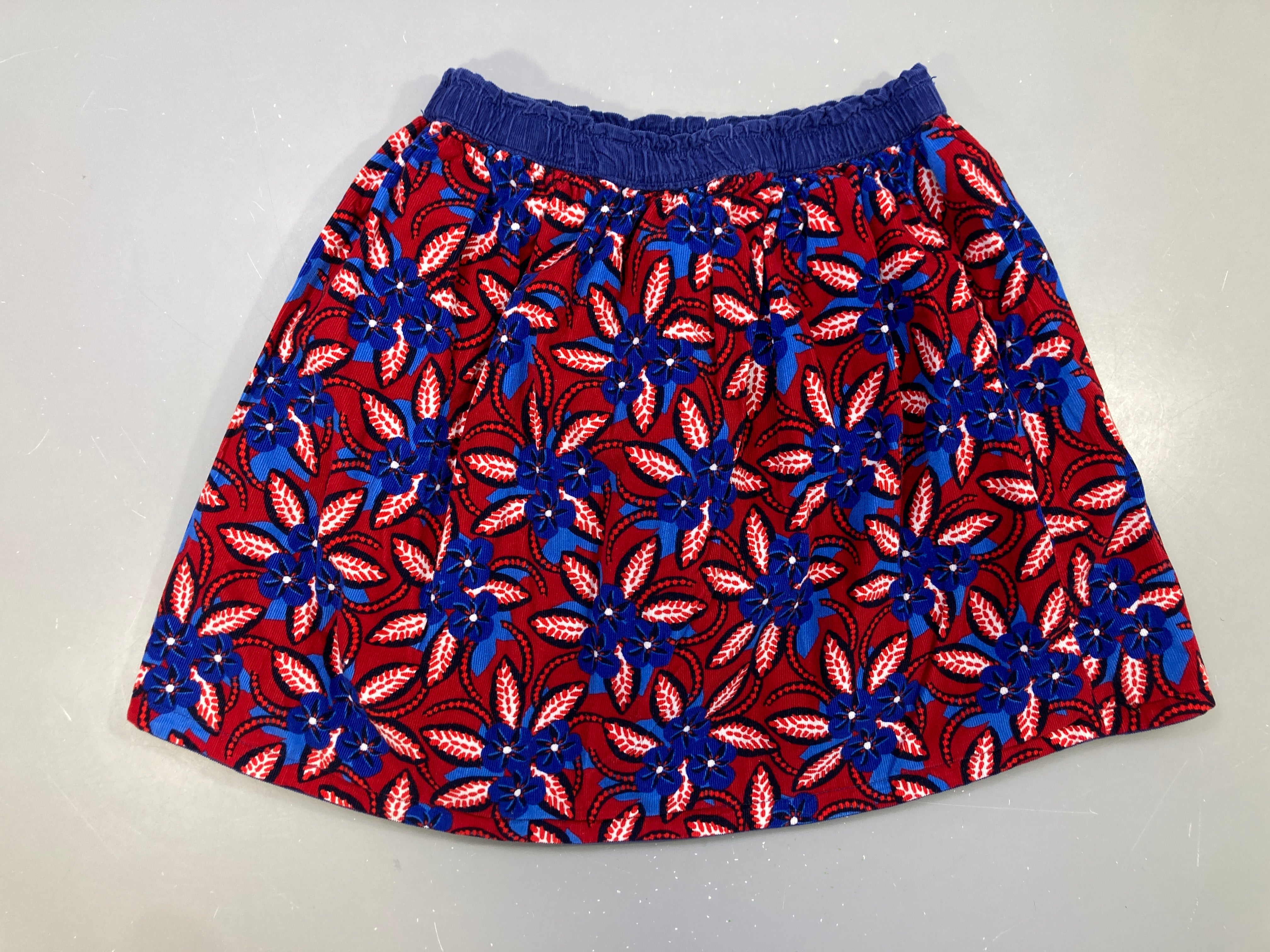 Jupe velours réversible rouge fleurie bleu/bleu
