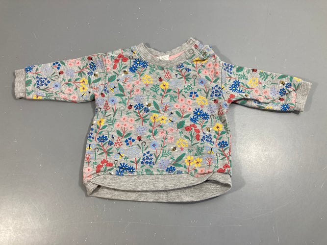 Sweat gris clair avec fleurs multicolores, moins cher chez Petit Kiwi