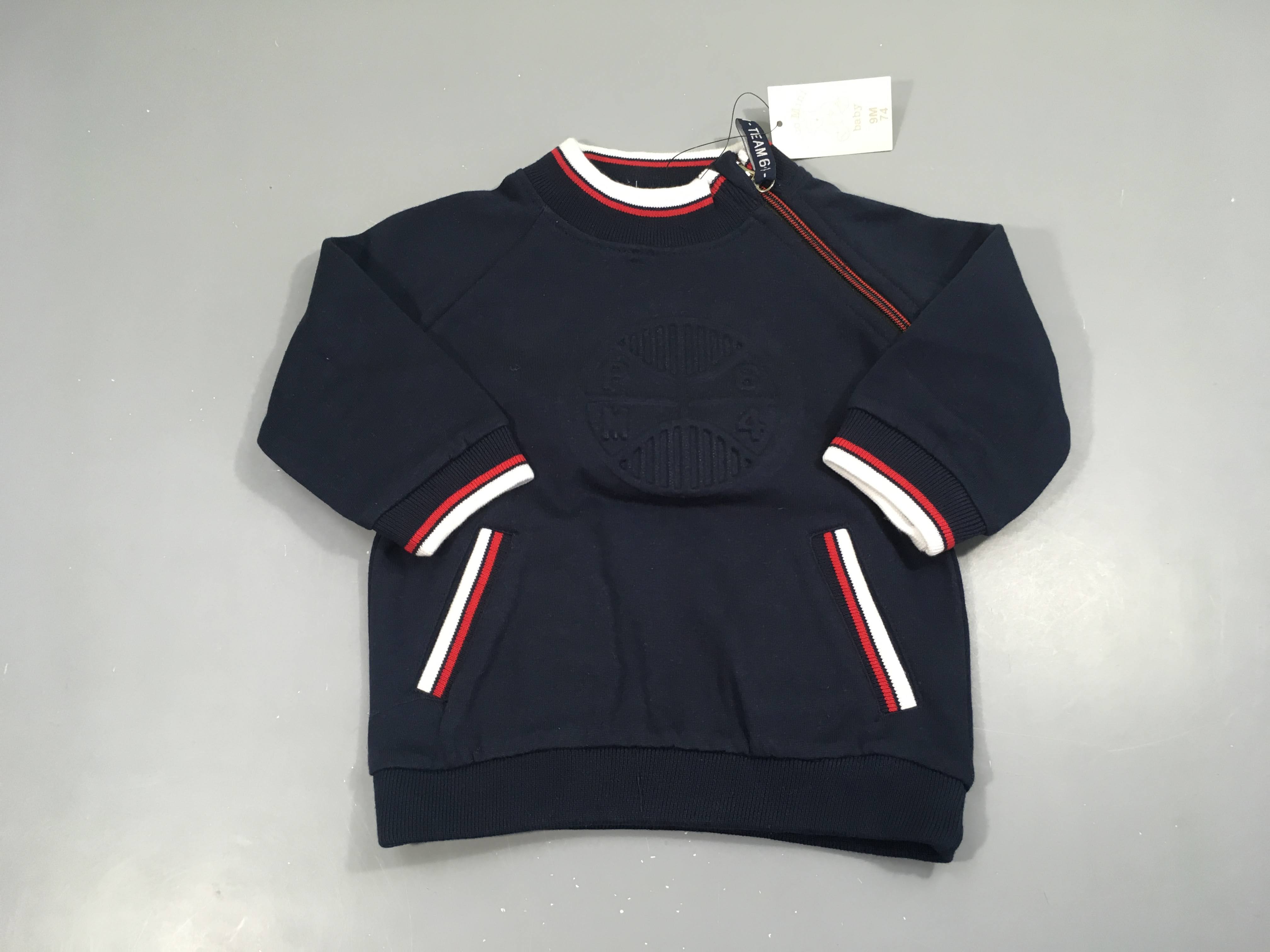 NEUF Sweat bleu marine enbossé 64 zip col montant Picco Mini