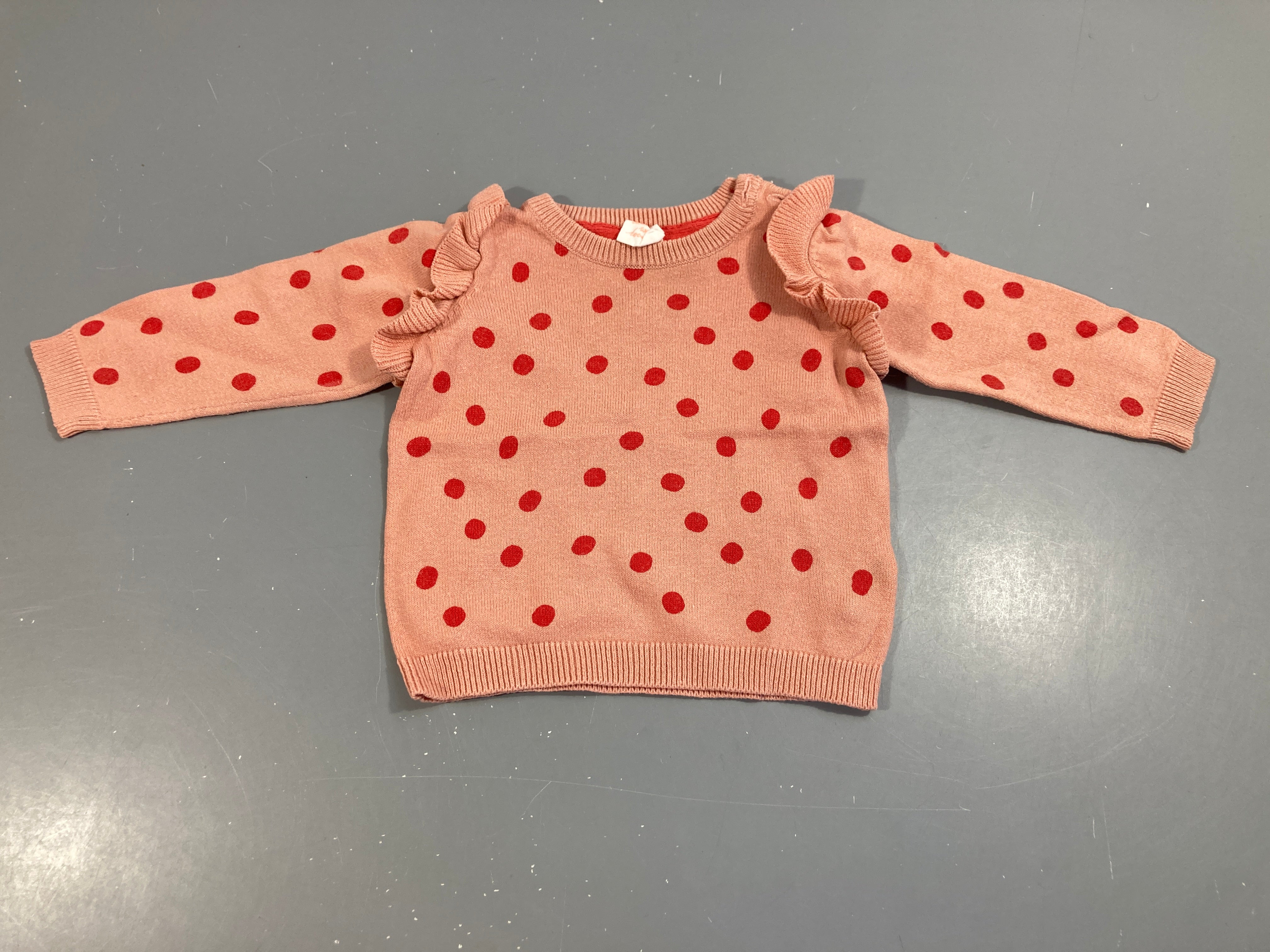 Pull coton rose pois rouges