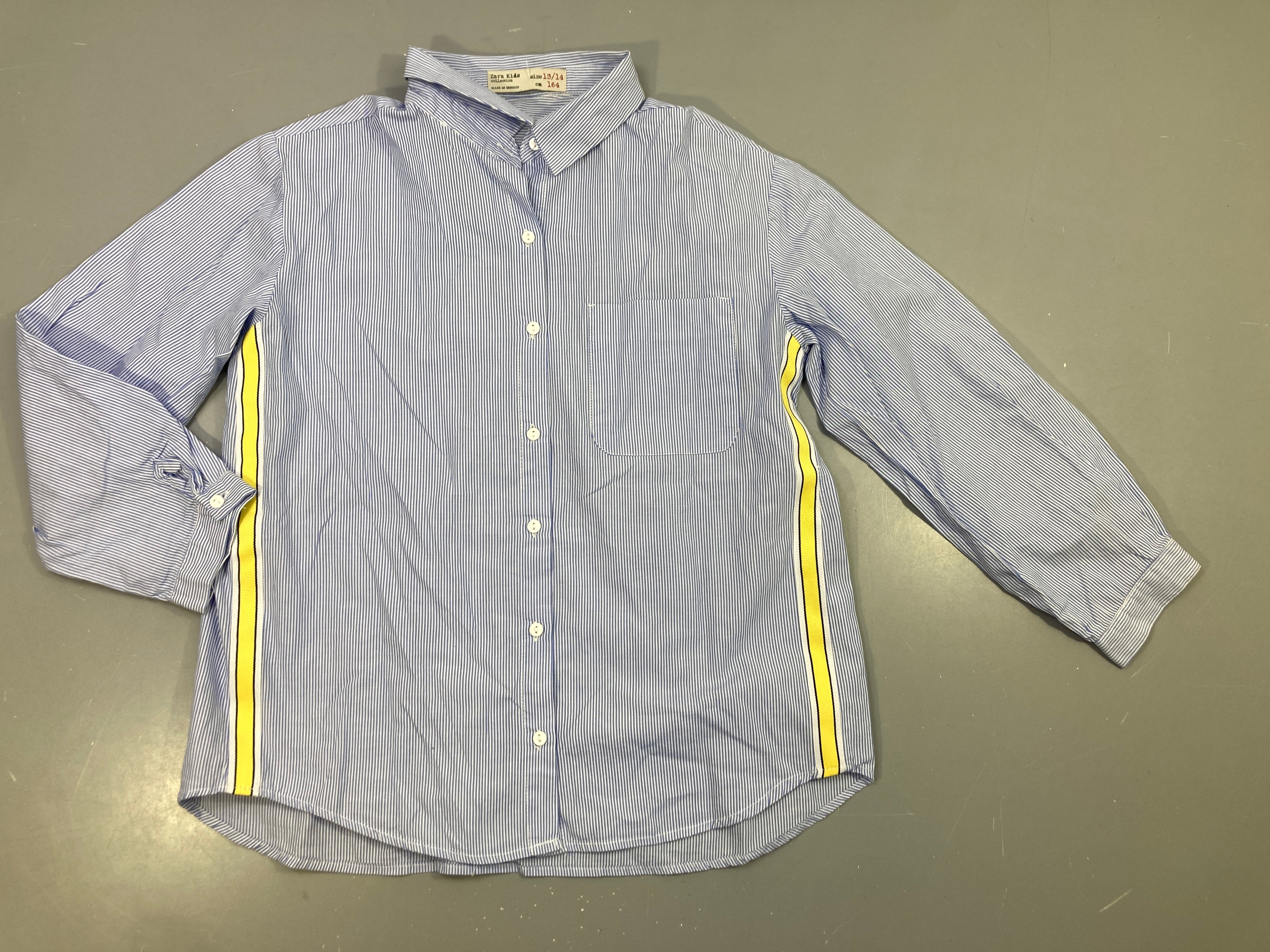 Chemisier blanc rayé bleu bandes latérales jaunes