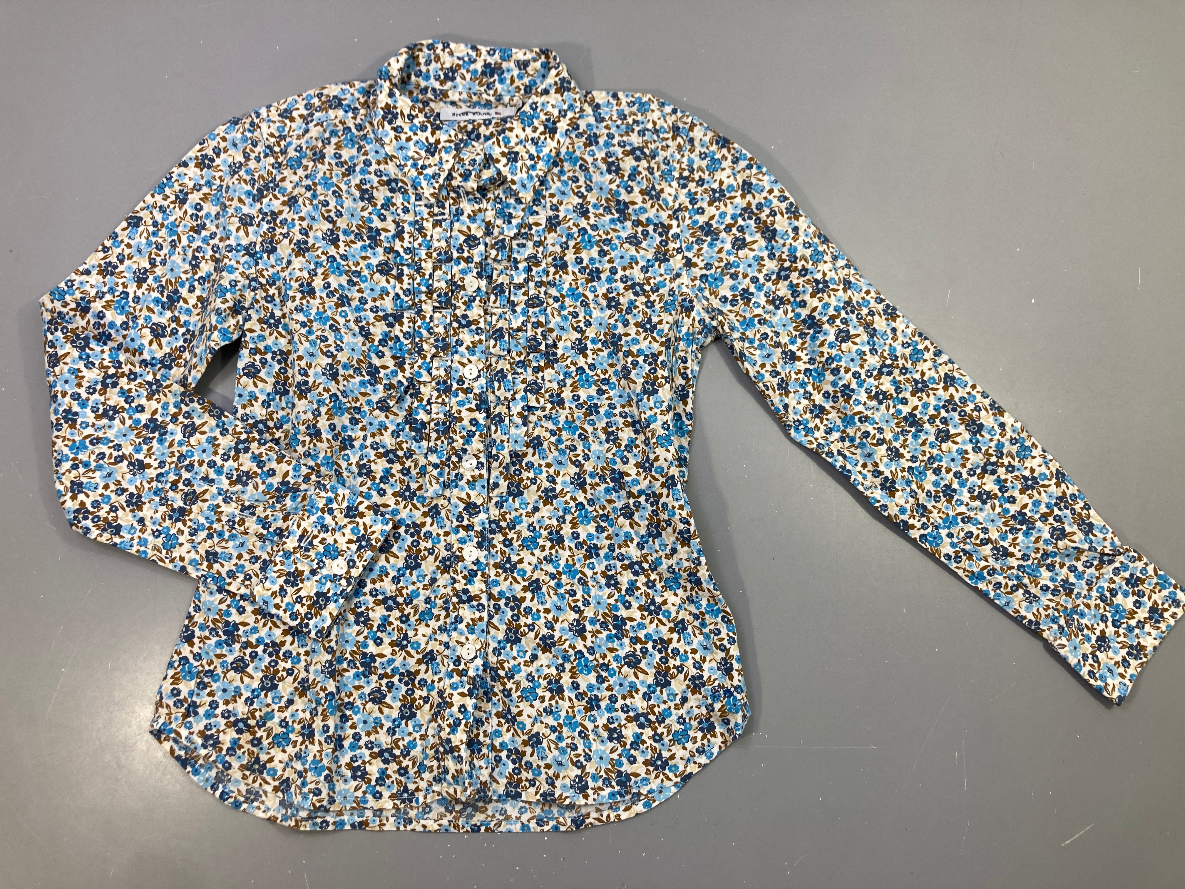 Chemisier blanc fleuri bleu-brun
