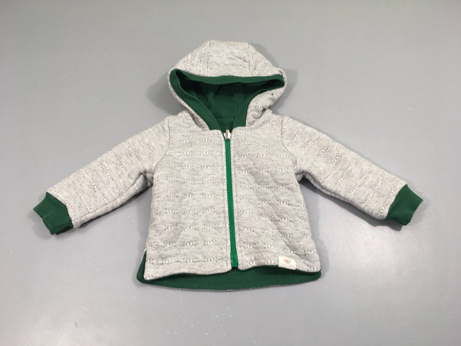 Etat neuf Sweat zippé réversible gris texturé/vert côtelé à capuche Bonjour Maurice, moins cher chez Petit Kiwi